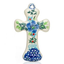 Polish Pottery 3" Cross. Hand made in Poland. Pattern U4803 designed by Teresa Liana.