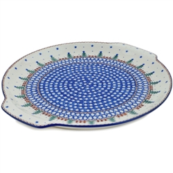 Polish Pottery 13" Platter with Handles. Hand made in Poland and artist initialed.