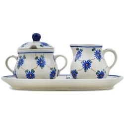 Polish Pottery 9.5" Sugar Bowl & Creamer Set. Hand made in Poland and artist initialed.