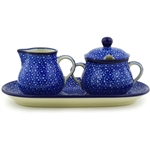 Polish Pottery 9.5" Sugar Bowl & Creamer Set. Hand made in Poland and artist initialed.