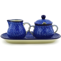 Polish Pottery 9.5" Sugar Bowl & Creamer Set. Hand made in Poland and artist initialed.