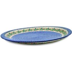 Polish Pottery 17" Oval Serving Platter. Hand made in Poland and artist initialed.