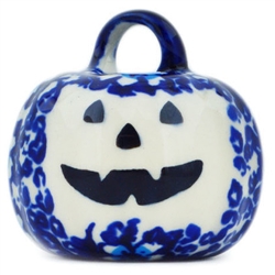 Polish Pottery 2" Pumpkin Ornament. Hand made in Poland.