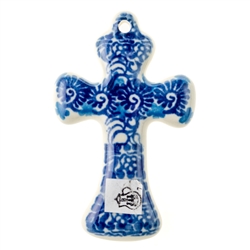 Polish Pottery 3" Cross. Hand made in Poland and artist initialed.