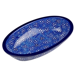 Polish Pottery 11" Deep Oval Baker. Hand made in Poland. Pattern U4876 designed by Jacek Chyla.