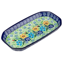 Polish Pottery 8" Serving Dish. Hand made in Poland. Pattern U4218 designed by Krystyna Dacyszyn.