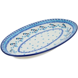 Polish Pottery 14" Oval Platter. Hand made in Poland and artist initialed.