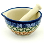 Polish Pottery 3" Mortar and Pestle. Hand made in Poland and artist initialed.