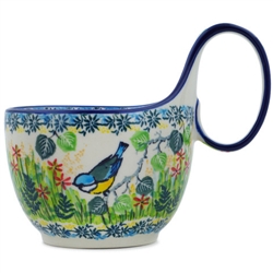 Polish Pottery 14 oz. Soup Bowl with Handle. Hand made in Poland. Pattern U5097 designed by Teresa Liana.