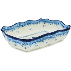 Polish Pottery 11.5" Fluted Rectangular Dish. Hand made in Poland and artist initialed.