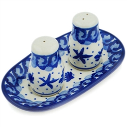 Polish Pottery 2" Salt and Pepper Set. Hand made in Poland and artist initialed.