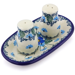 Polish Pottery 2" Salt and Pepper Set. Hand made in Poland. Pattern U4992 designed by Maria Starzyk.