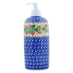 Polish Pottery 7" Soap Dispenser. Hand made in Poland and artist initialed.