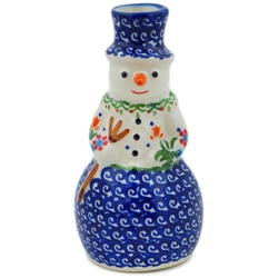 Polish Pottery 6" Snowman Candle Holder. Hand made in Poland.