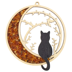 Moon Black Cat Amber Suncatcher And Magnet  4.25"