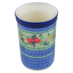 Polish Pottery 8" Utensil Jar. Hand made in Poland. Pattern U4702 designed by Maria Starzyk.