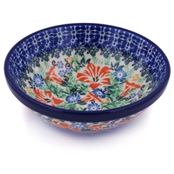 Polish Pottery 6" Bowl. Hand made in Poland. Pattern U2186 designed by Danuta Skiba.