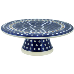 Polish Pottery 11" Cake Plate/Stand. Hand made in Poland and artist initialed.