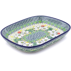 Polish Pottery 9" Serving Dish. Hand made in Poland. Pattern U4813 designed by Maria Starzyk.