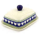 Polish Pottery 7" Butter Dish. Hand made in Poland and artist initialed.