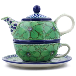 Polish Pottery 20 oz. Personal Teapot Set. Hand made in Poland. Pattern U408D designed by Jacek Chyla.