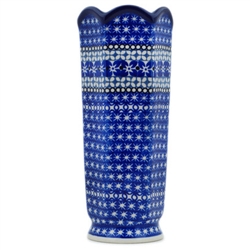 Polish Pottery 9" Fluted Vase. Hand made in Poland. Pattern U843 designed by Barbara Makiela.