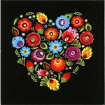 Polish Folk Art Luncheon Napkins (package of 20)  Lowicz Folk Heart On Black