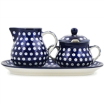 Polish Pottery 11" Sugar & Creamer Set. Hand made in Poland and artist initialed.
