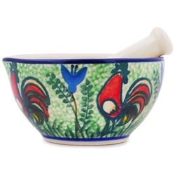 Polish Pottery 3" Mortar and Pestle. Hand made in Poland. Pattern U2663 designed by Monika Kuczynska.