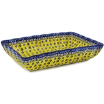 Polish Pottery 12" Fluted Rectangular Baking/Serving Dish. Hand made in Poland and artist initialed.