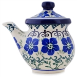 Polish Pottery 5 oz. Creamer with Lid. Hand made in Poland and artist initialed.