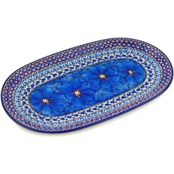 Polish Pottery 12" Oval Platter. Hand made in Poland. Pattern U408 designed by Jacek Chyla.