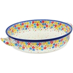 Unikat Polish Pottery Stoneware Round Baker with Handles 10 in. U4786