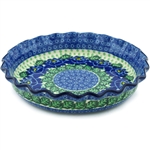 Polish Pottery 10" Fluted Pie Dish. Hand made in Poland and artist initialed.