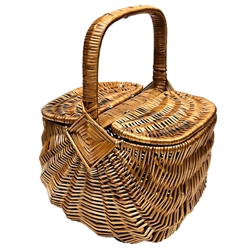 Polish Willow Wicker Covered Picnic Basket 17" High