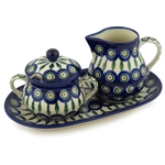 Polish Pottery 11" Sugar & Creamer Set. Hand made in Poland and artist initialed.