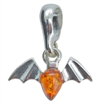 Mini Cognac Amber Sterling  Silver Bat Pendant  0.6"