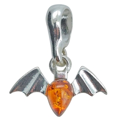 Mini Cognac Amber Sterling  Silver Bat Pendant  0.6"