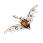 Amber Sterling  Silver Bat Pendant  1"