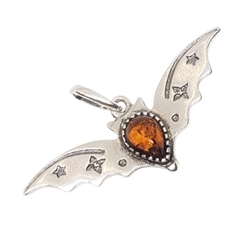 Amber Sterling  Silver Bat Pendant  1"