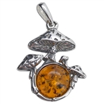 Amber Sterling Silver Mushroom Pendant 1.25"