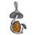 Amber Sterling Silver Mushroom Pendant  1.25"