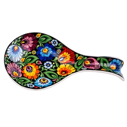 Lowicz Folk Design Spoon Rest: Black 8.25"