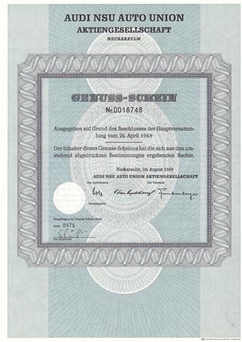 1932 Rare German Audi Stock Certificate