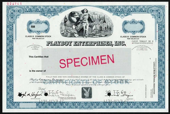 Playboy Enterprises, Inc. Specimen Stock Certificate