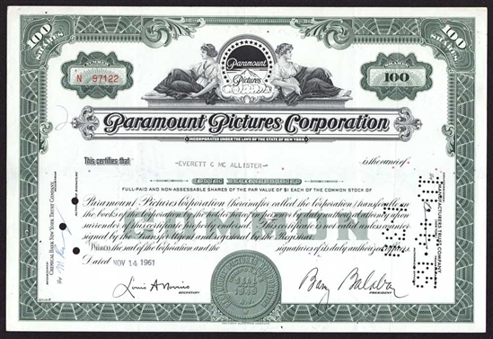 Paramount Pictures Corporation Stock Certificate