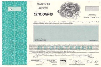 CITICORP Bond Certificate - Specimen