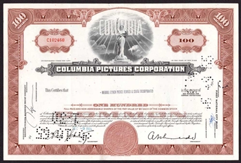 Columbia Pictures Corporation Stock Certificate