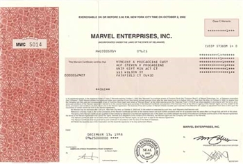 Marvel Entertainment Group Stock Certificate Red