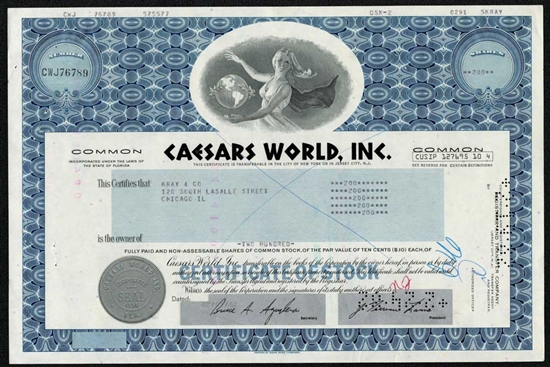 Caesars World, Inc. Stock Certificate
